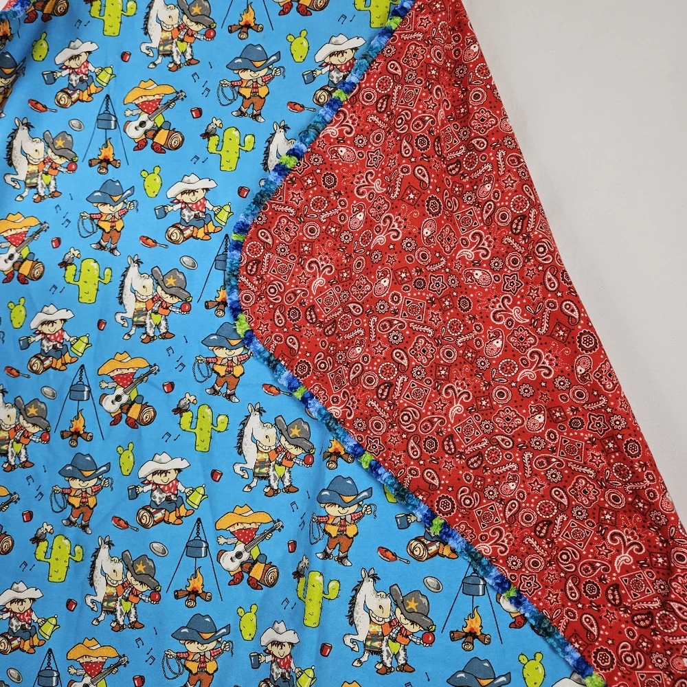Handmade cowboy baby blanket with embroidered edges 42